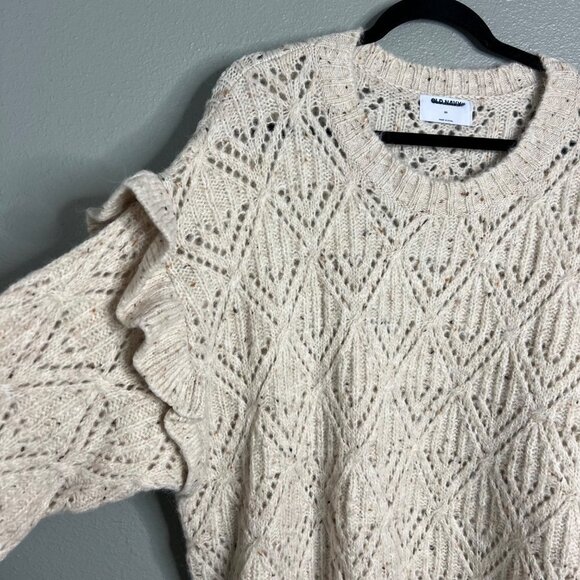 NWOT Old Navy Pointelle Knit Ruffle Sleeve Sweater Cream Plus Size 2X 3X 4X - Picture 3 of 7